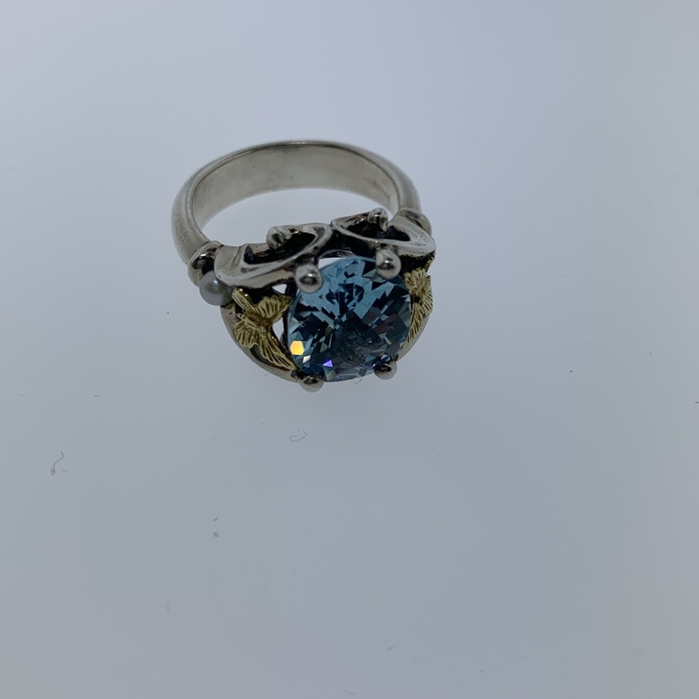 ANN KING Sterling Silver 18k Gold Butterfly Topaz & Pearl Ring Size 8 - Picture 6 of 9